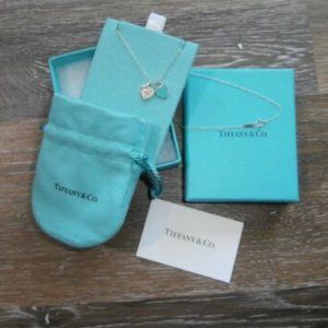 100% Authentic TIFFANY & Co. Return To Mini DOUBLE Heart Blue Enamel Necklace